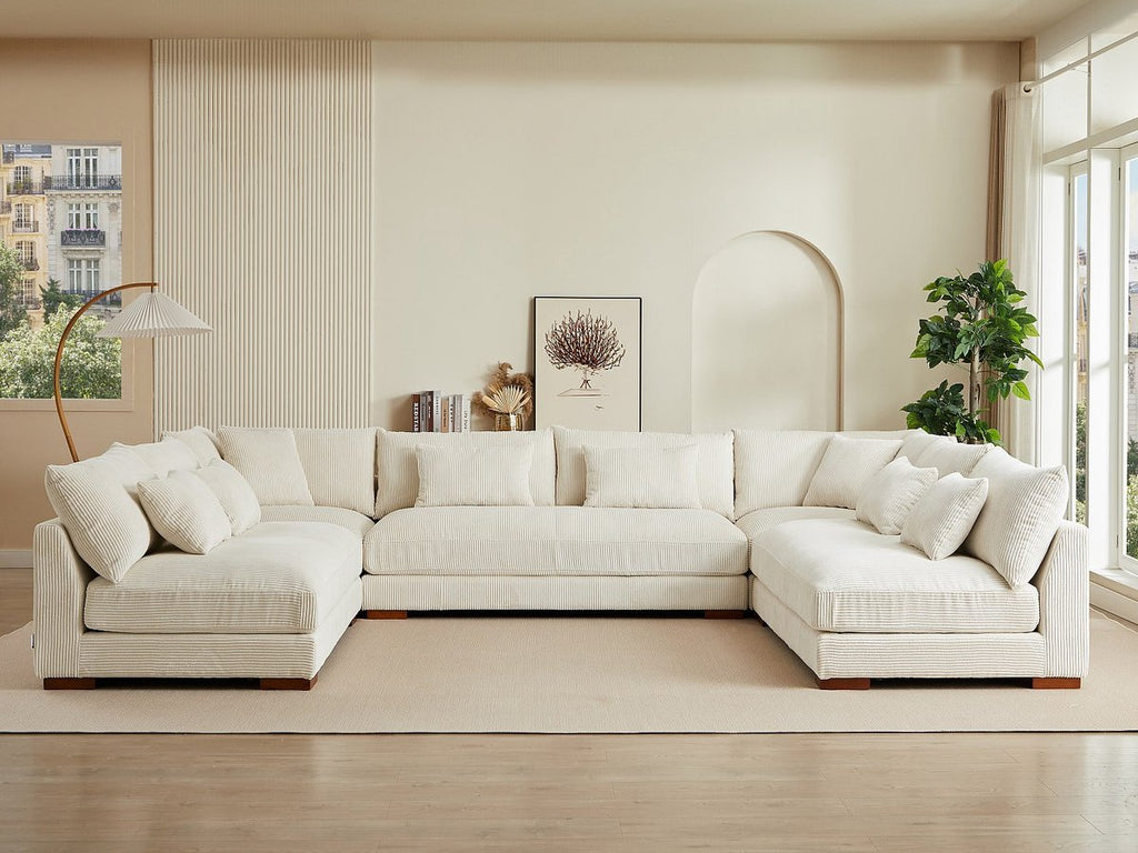 Rayniya 147" Wide Reversible Modular Sectional Sofa Cream Corduroy