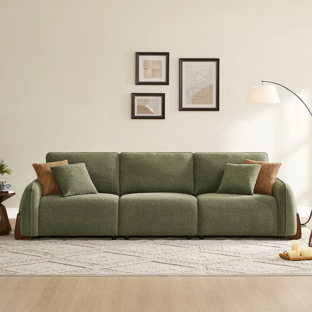 Teleri Forest Green 125" Upholstered Modular Sofa With Wood Legs