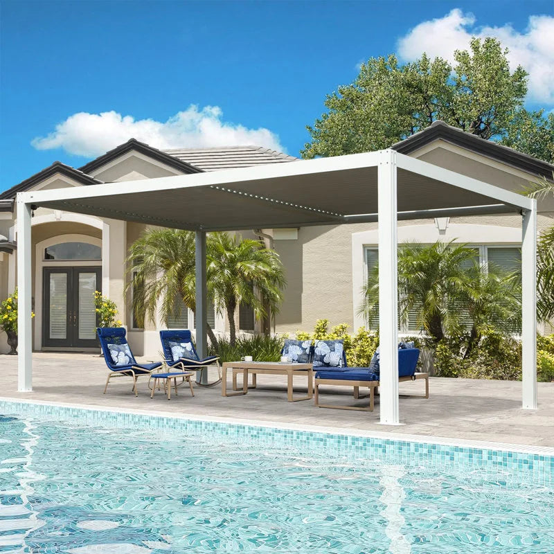 16 ft. W x 10 ft. D Outdoor Aluminum Pergola with Louvred Roof