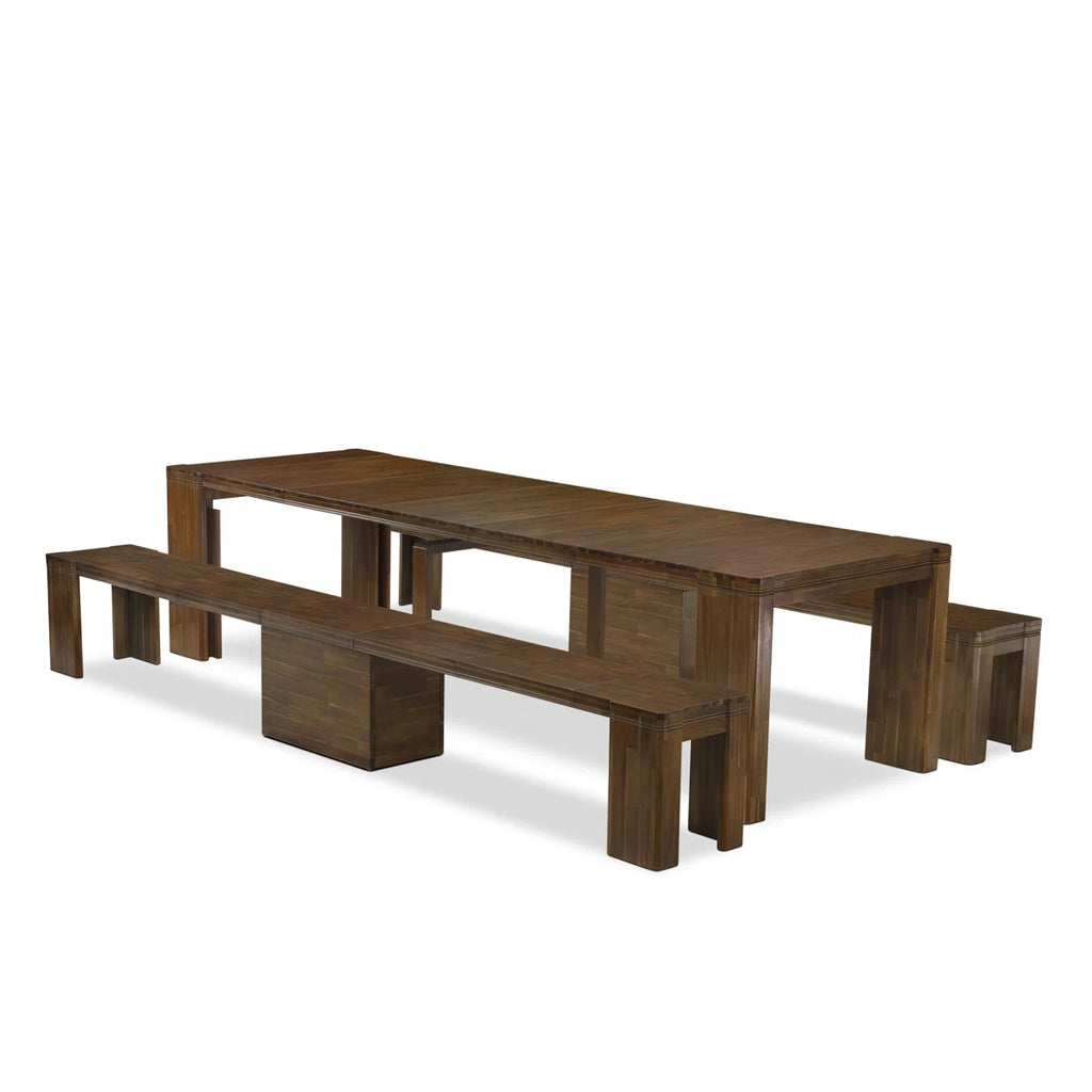 Antique Walnut Extendable Dining Set Table & Bench