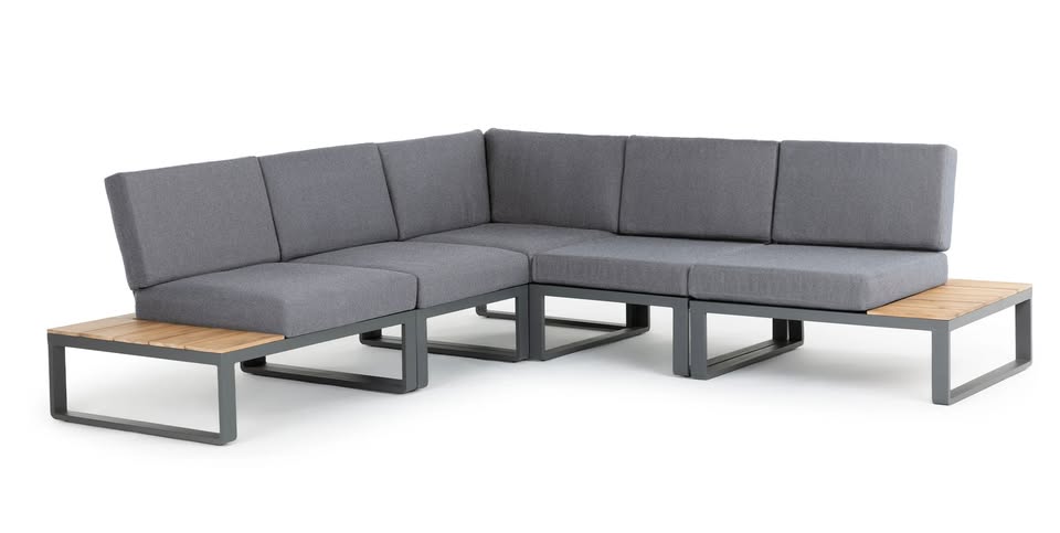Whale Grey Corner 100" Outdoor 5-Piece Modular Sectional