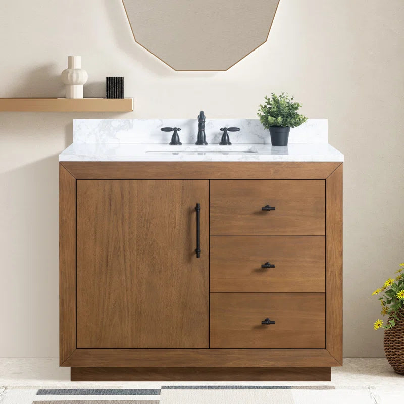Vanity Art 42" Single Bathroom Vanity Arabescato White
