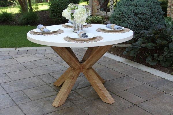 48” Concrete Round Ivory Eucalyptus Dining Table with Umbrella Hole