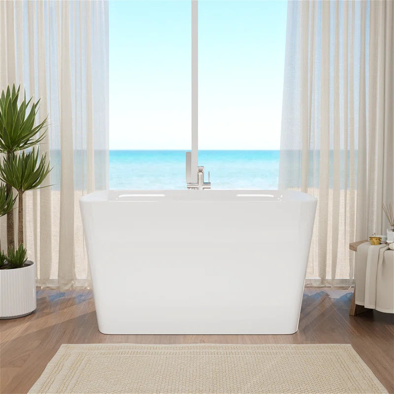 47"x 27" W Freestanding Soaking Acrylic Bathtub with Built-in Seat