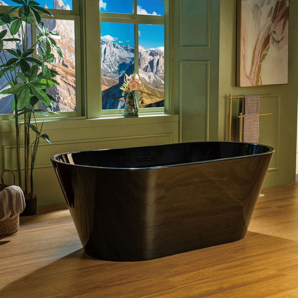 Woodbridge 59'' x 29.5'' Freestanding Soaking Acrylic Bathtub Glossy Black B8814-MB