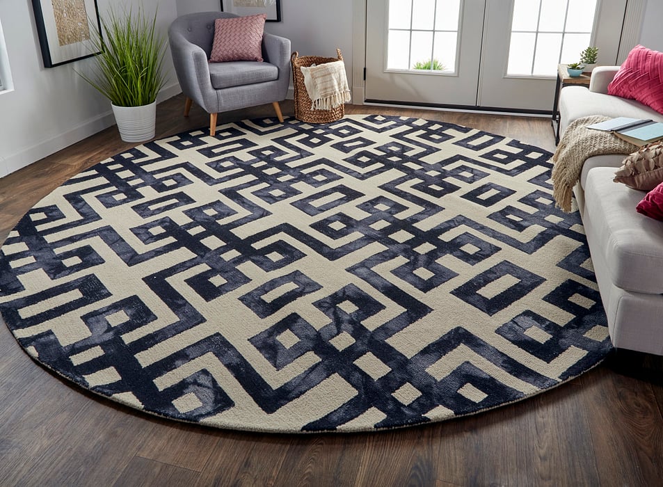 Miranda Hand Tufted Wool Geometric Rug Noir 10' Round