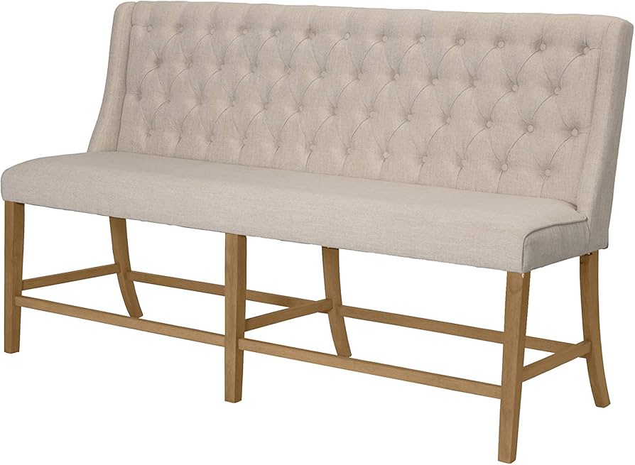 Lea Linen Blend Upholstered Counter Height Bench Beige