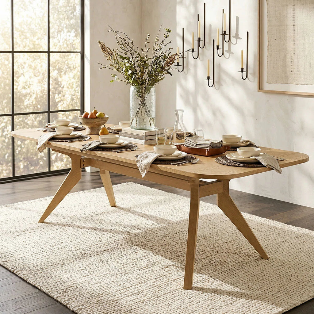 78"–96" Oak Veneer Extendable Rectangular Dining Table for 6‑10