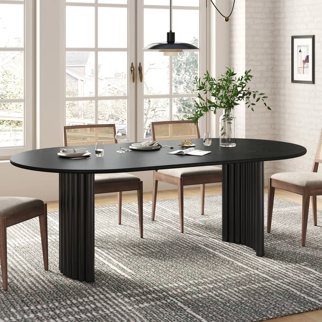 Haiden 79" Double Pedestal Soild Wood Dining Table Oval
