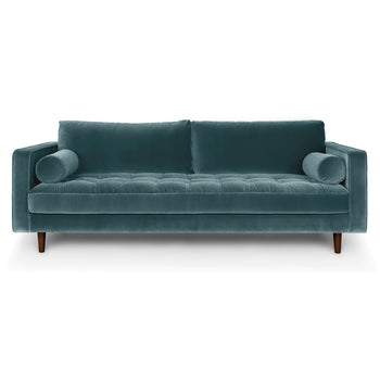88” Neptune Blue Velvet Sofa