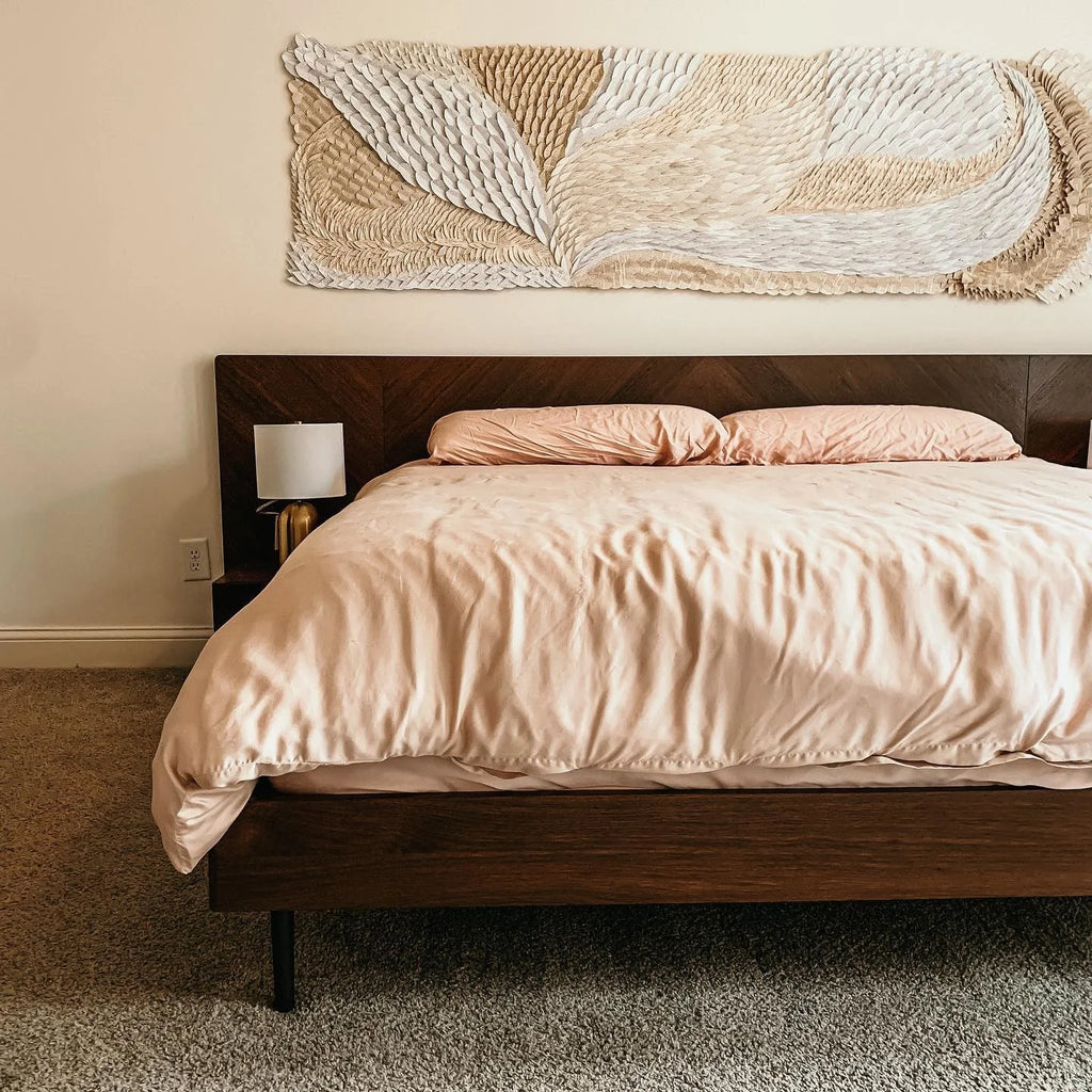 Queen Low Profile Bed With Nightstands Set - Walnut