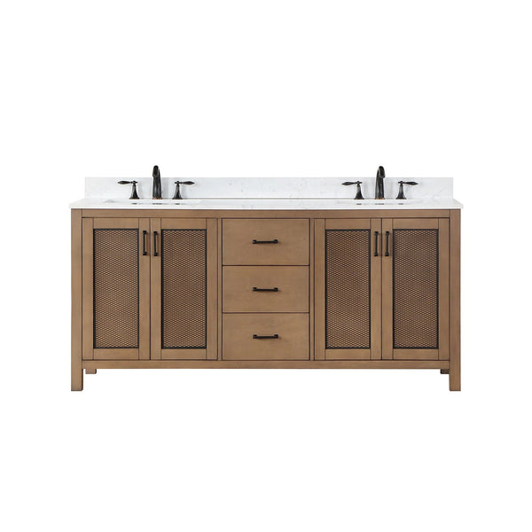 Altair Hadiya 72-in Brown Pine Double Sink Bathroom Vanity with Aosta White Engineered Marble Top