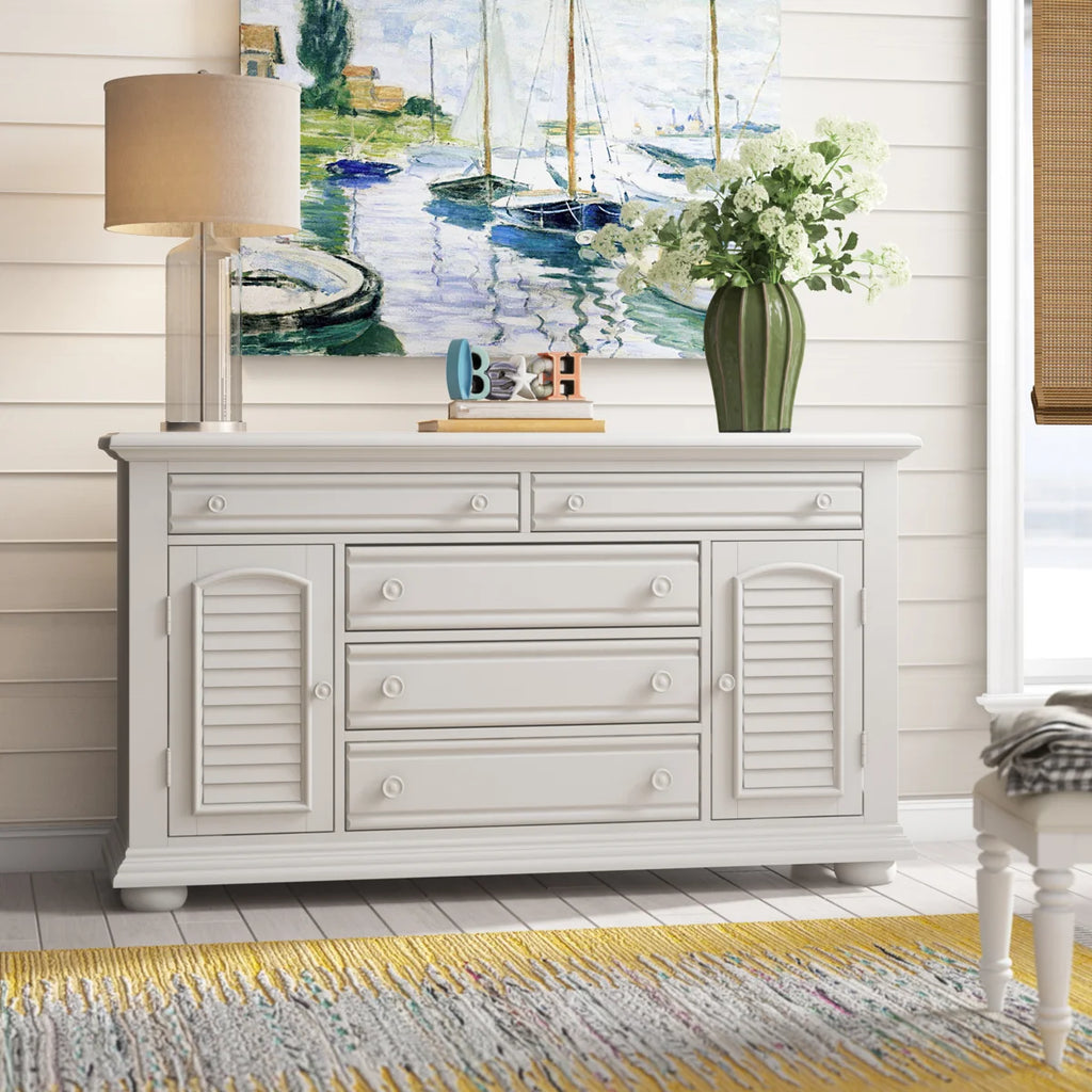 Alvy 66" Solid Wood 5 - Drawer Dresser Oyster White