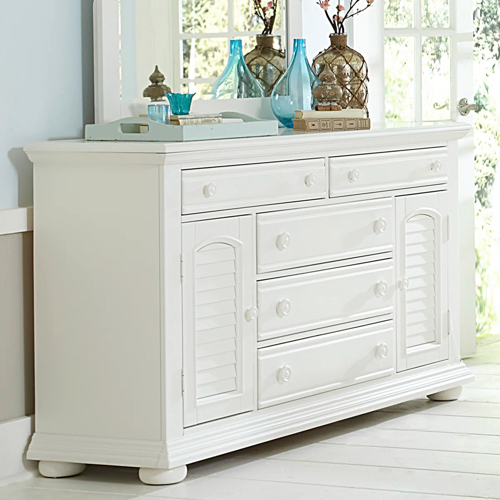 Alvy 66" Solid Wood 5 - Drawer Dresser Oyster White