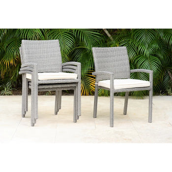 8-Piece Set Liberty Stacking Wicker Outdoor Chairs with White Cushions