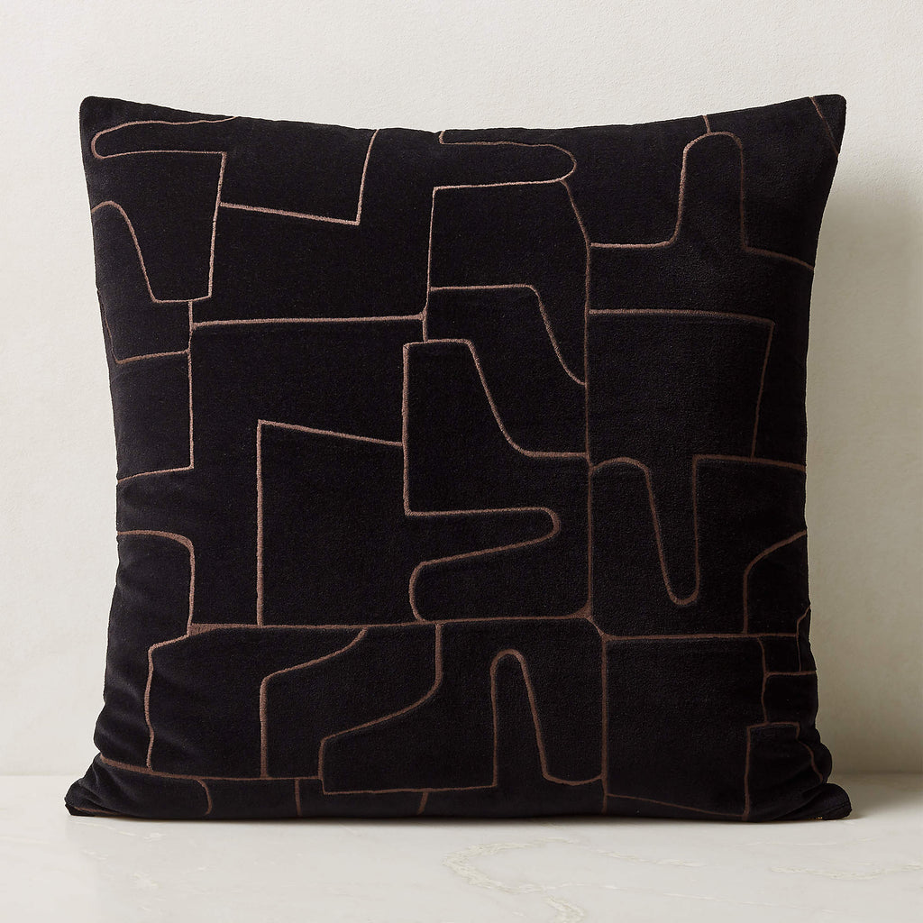 Arabella Black Velvet Throw Pillow Cover 23"x23"