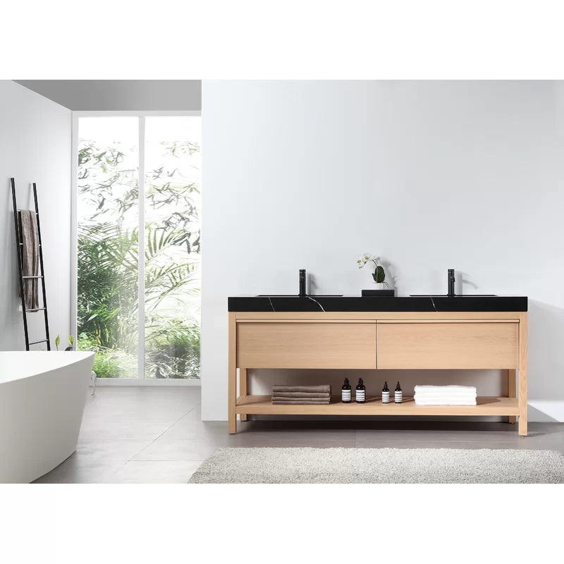 Ariane 72" Double Bathroom Vanity with Quartz Top/Whitewash Oak