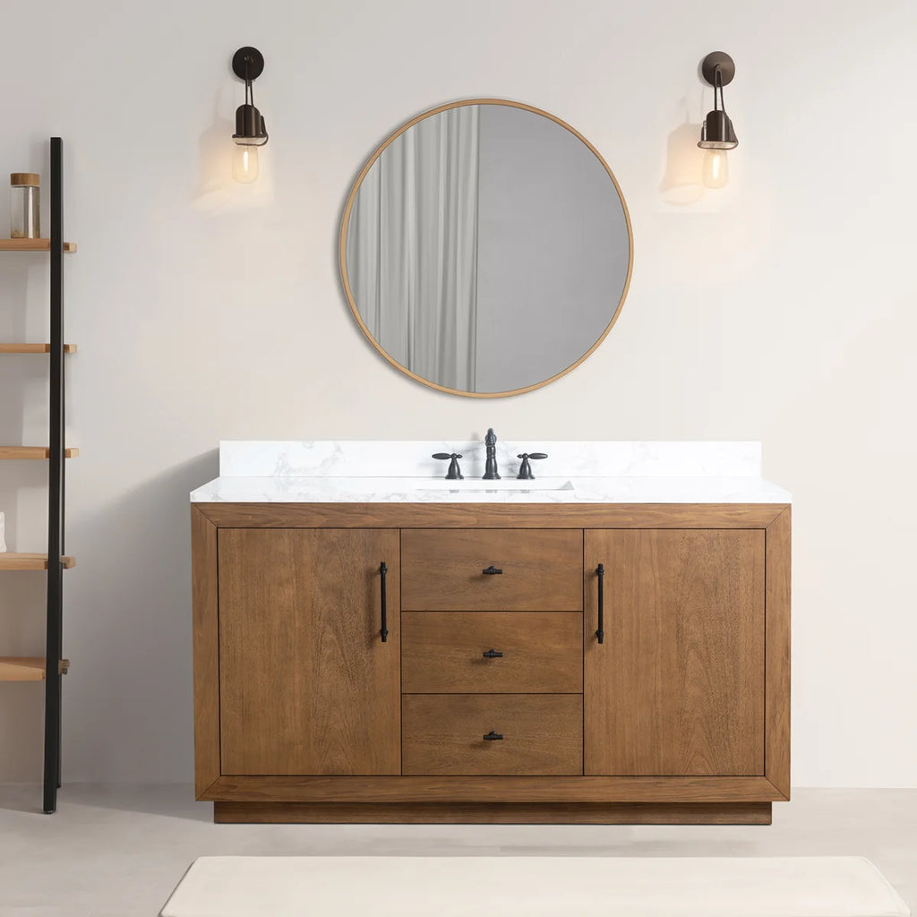Avignon 60" Single Sink Freestanding Bathroom Vanity with Engineered Marble Top Tan