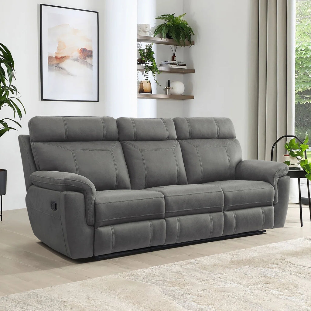 Clifton Gray Double Reclining Sofa With Drop Down Cup Holders
