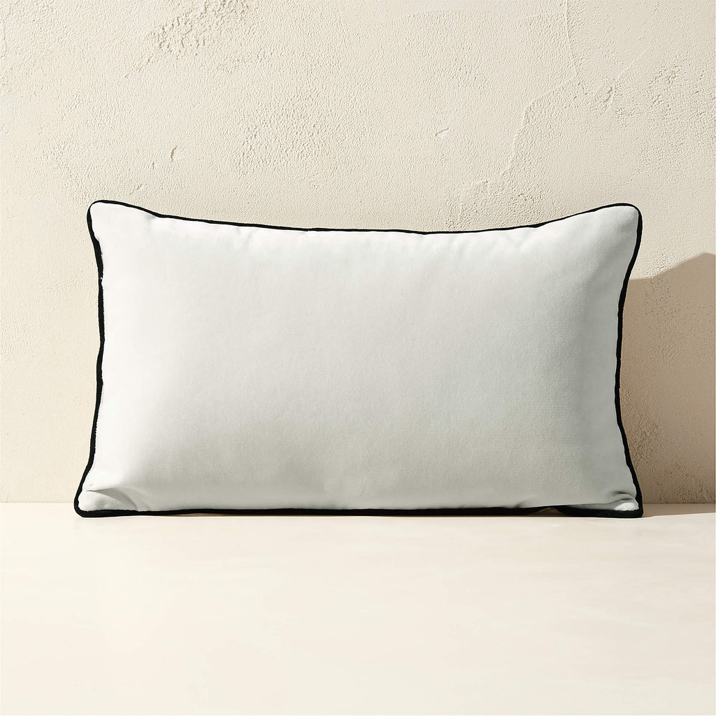 Bronte White Velvet Outdoor Throw Pillow 20"x12"