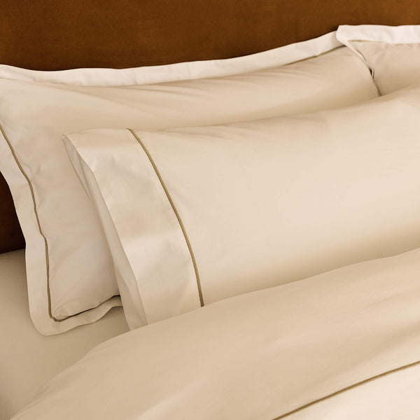 Marisal Organic Cotton Percale 400 Thread Count White with Taupe King Duvet Cover
