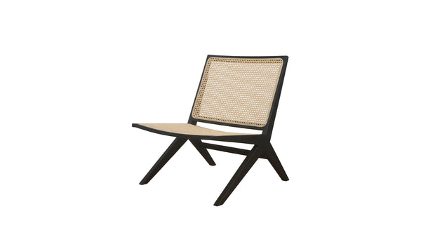 Endless Summer Lounge Chair with Black Coal Leather Cushion - Natural Cane/Black Stained Ash