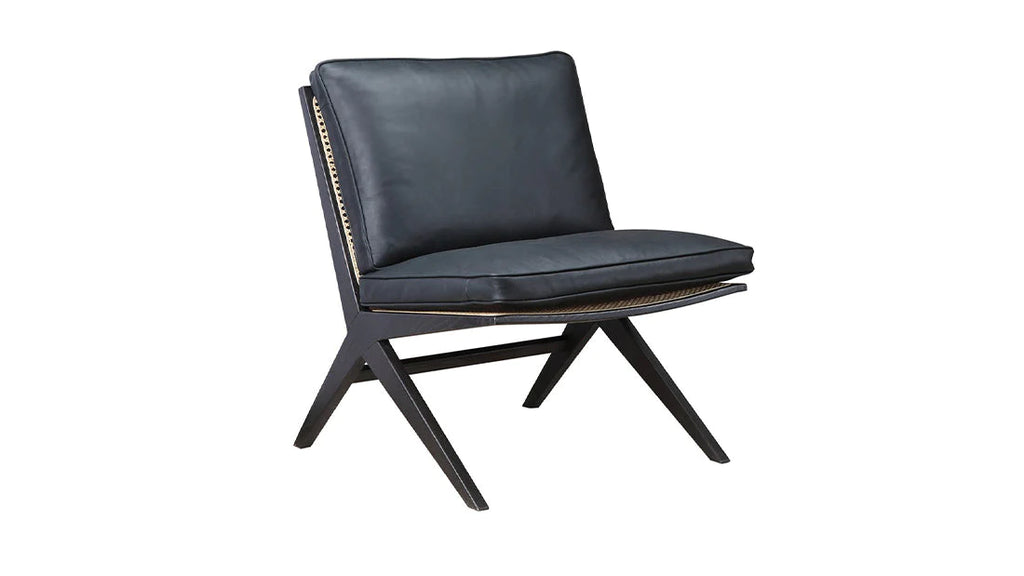 Endless Summer Lounge Chair with Black Coal Leather Cushion - Natural Cane/Black Stained Ash