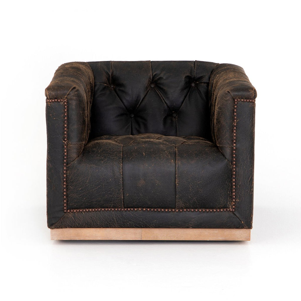 Maxx Leather Swivel Chair Destroyed Black