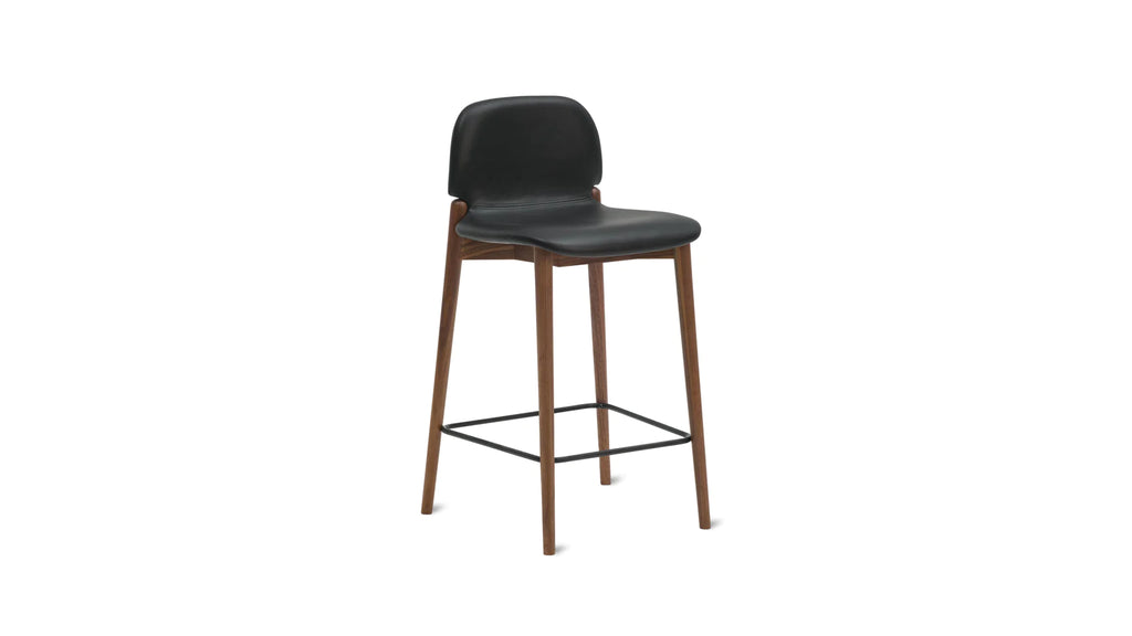 Dine In Counter Stool- Walnut/Black Leather