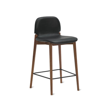 Dine In Counter Stool- Walnut/Black Leather