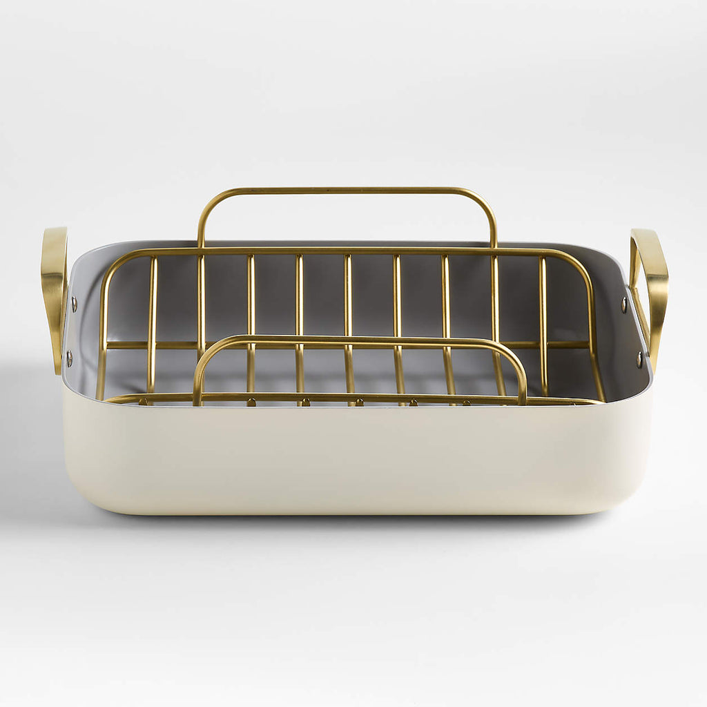 Caraway ® 16.5" Cream Ceramic Non-Stick Roasting Pan with Rack