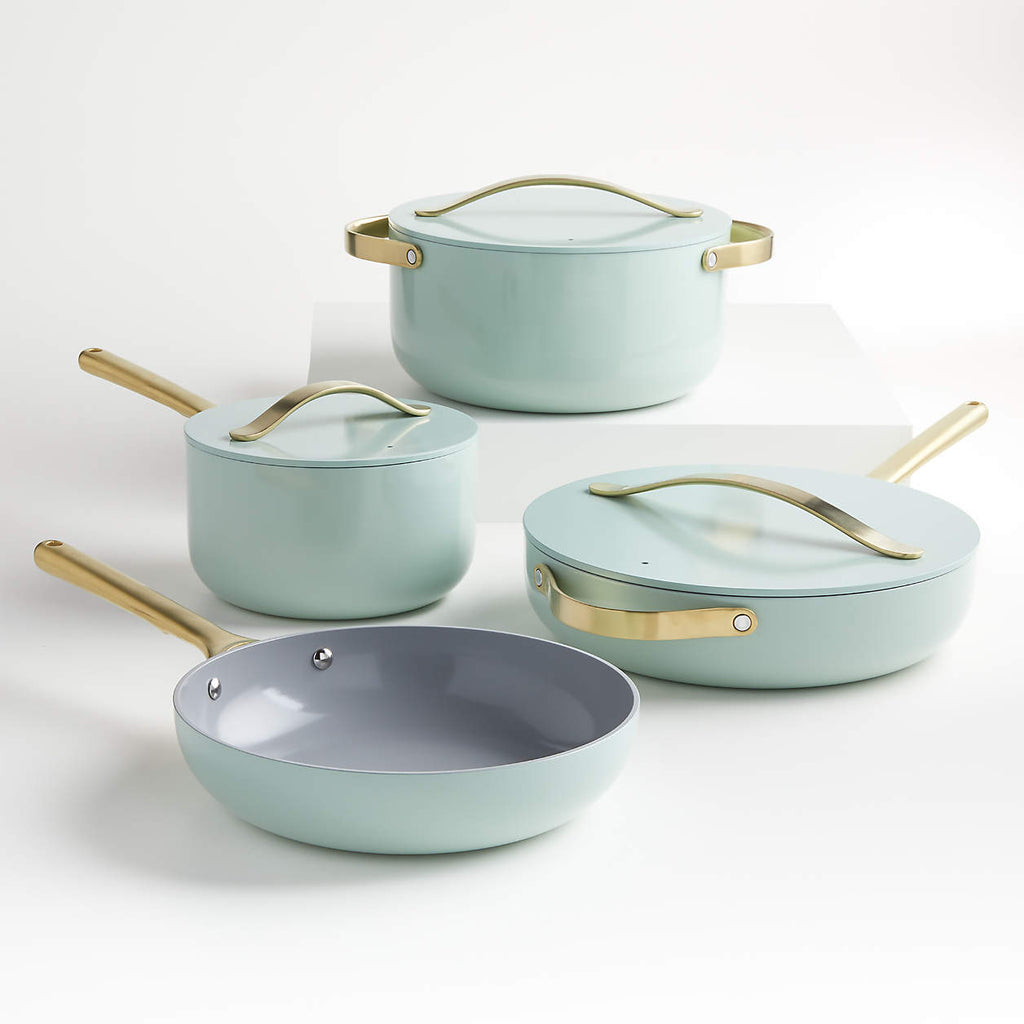 Caraway ® Silt Green 12-Piece Ceramic Non-Stick Cookware Set with Gold Hardware