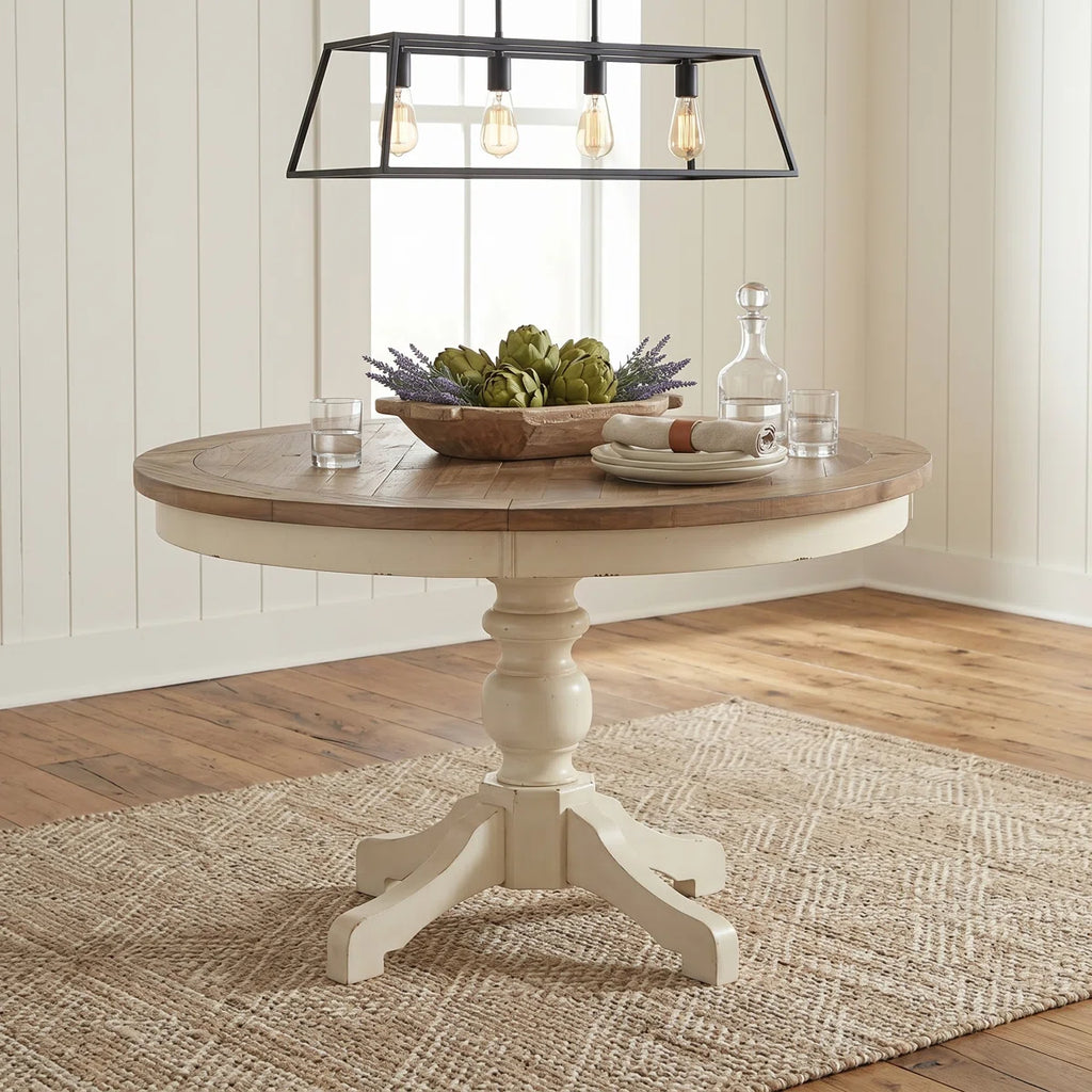 Cierra Round Dining Table Cream & Walnut