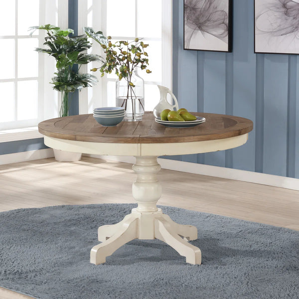 Cierra Round Dining Table Cream & Walnut