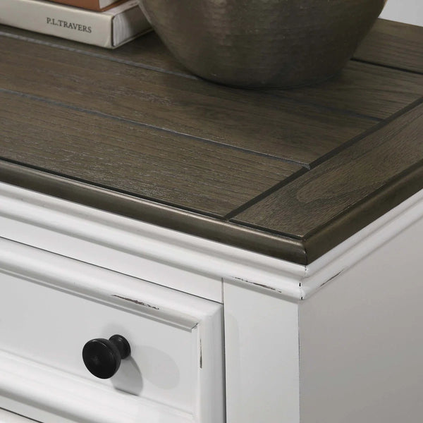 Clelane Wood 3-Drawer Nightstand, Weathered White and Grey