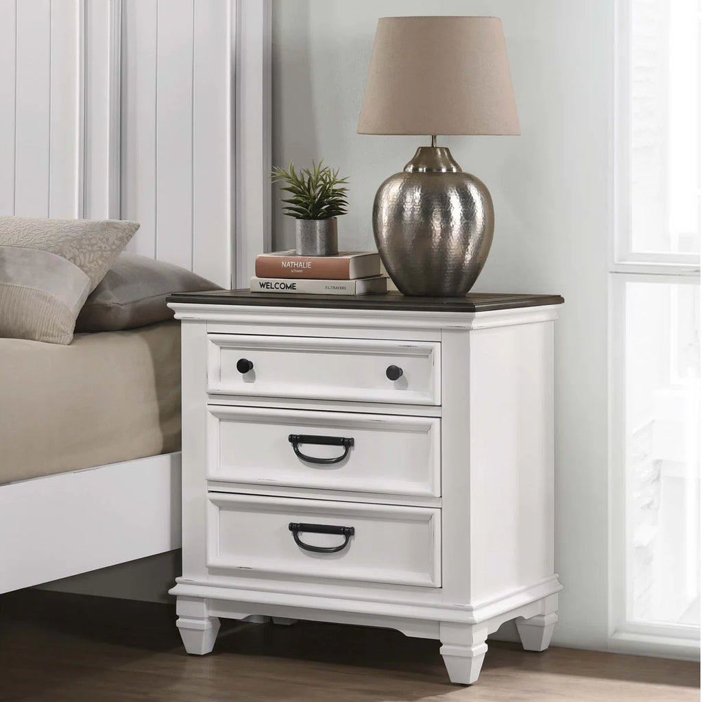Clelane Wood 3-Drawer Nightstand, Weathered White and Grey