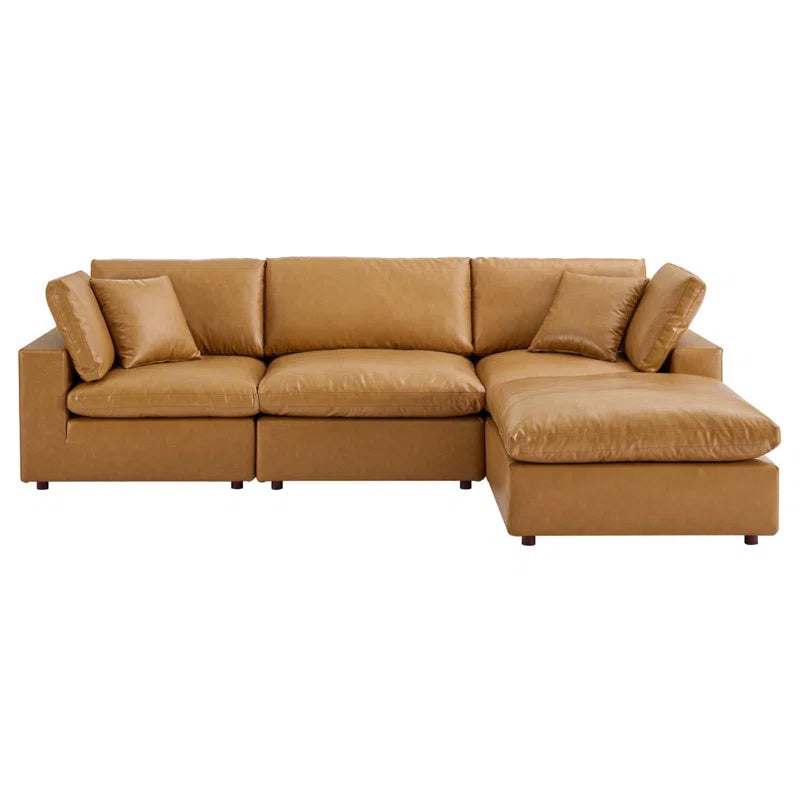 Commix Down Filled Vegan Leather 4-Piece Sectional Sofa Tan