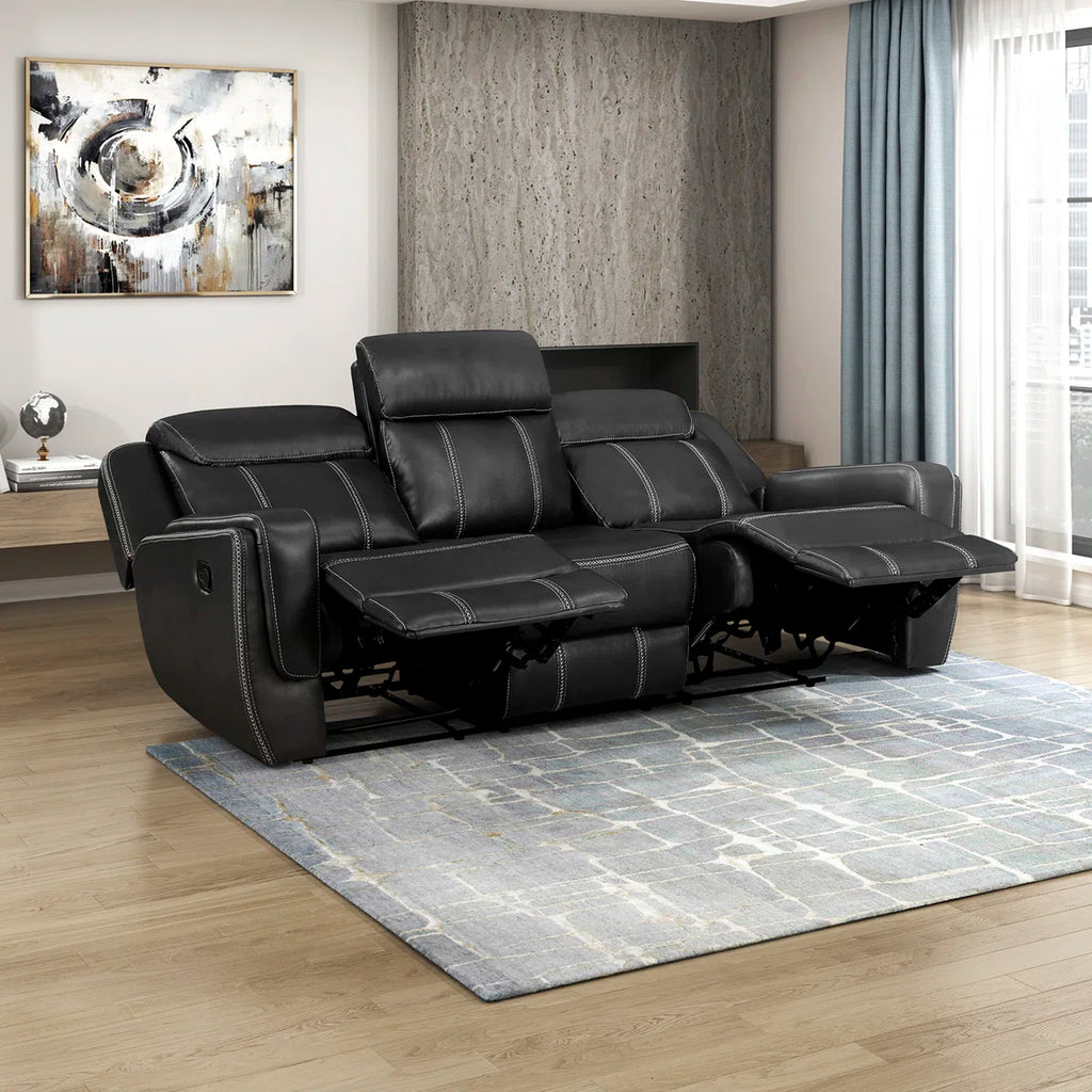 Corrado 86" Black Faux Leather Manual Reclining Sofa