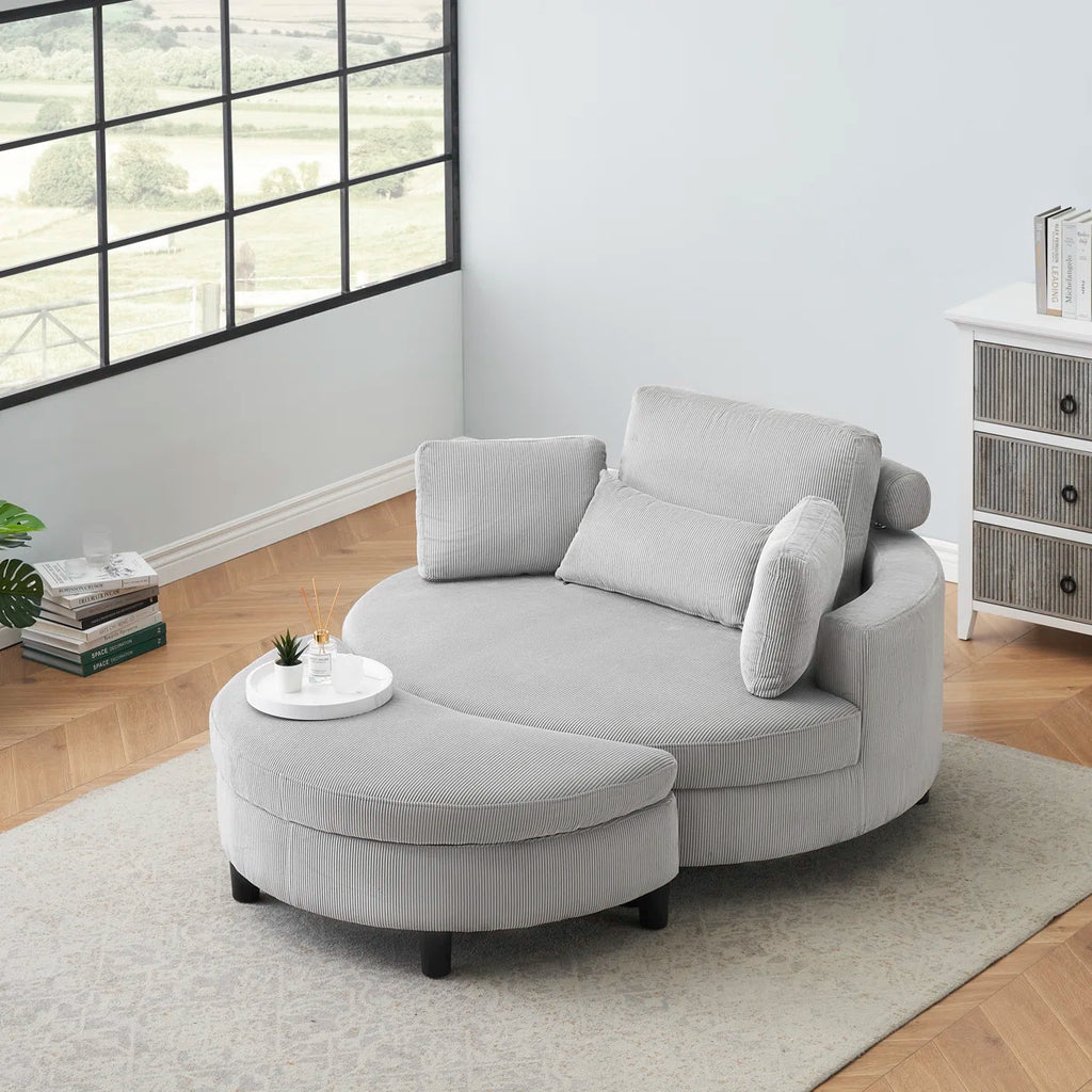 Crescent 51" Sofa With Ottoman Tray Grey Corduroy