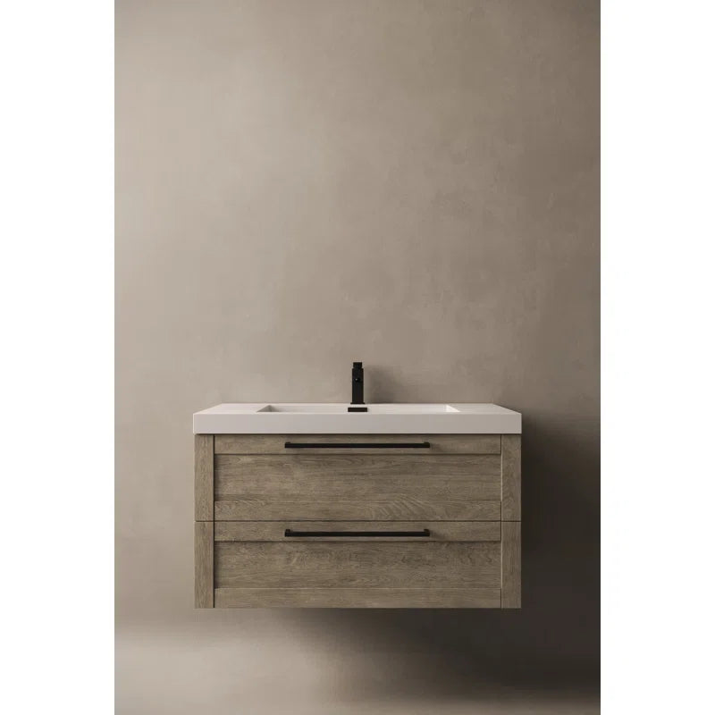 Devillage 24" Wall Mounted Single Bathroom Vanity with Engineered Stone Top