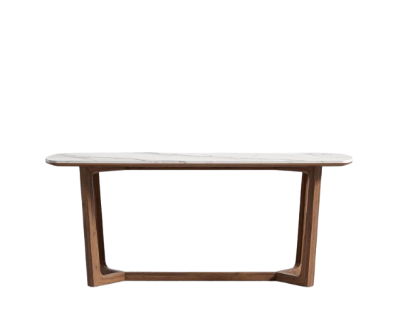 Ava 71" Dining Table - White Calacatta Ceramic/Walnut