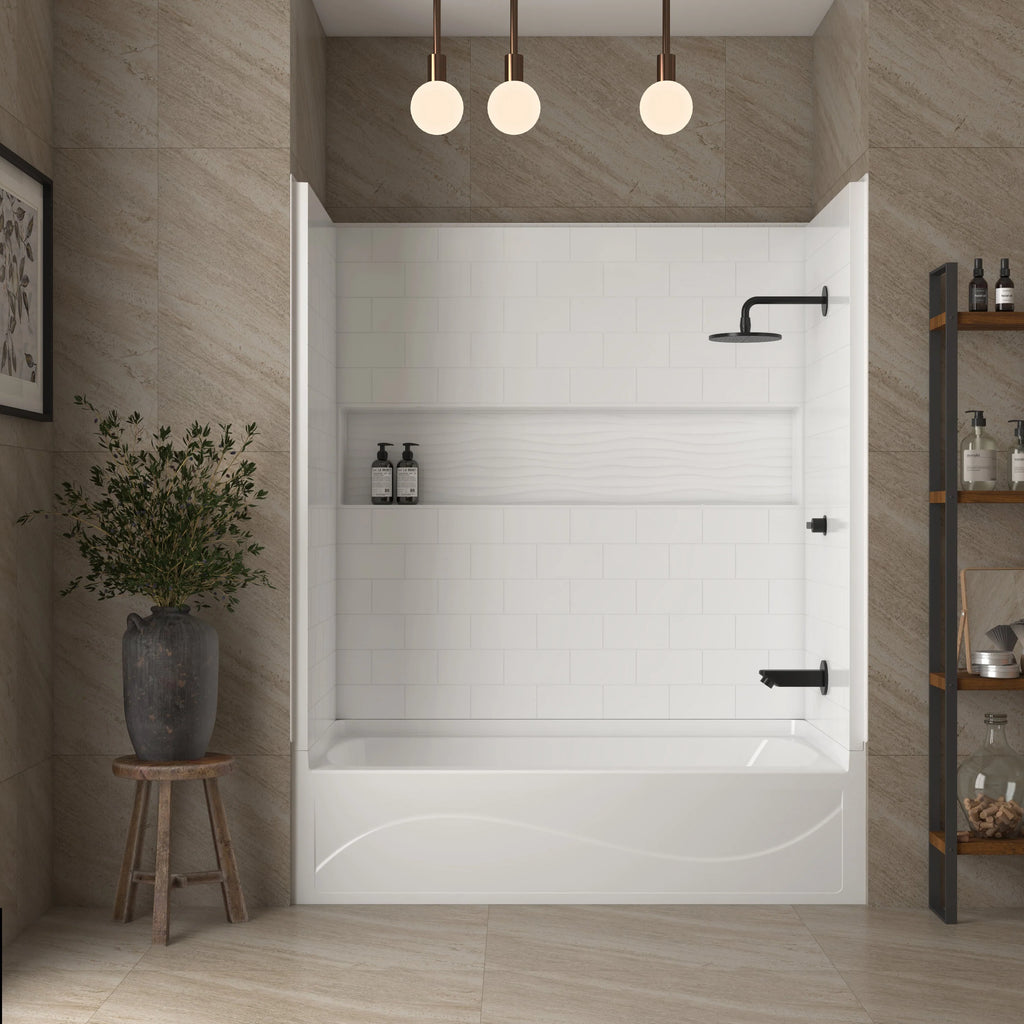 Vanity Art Kaelen 60" 4-Piece Direct-to-Stud Alcove Shower Wall Set Kit in White