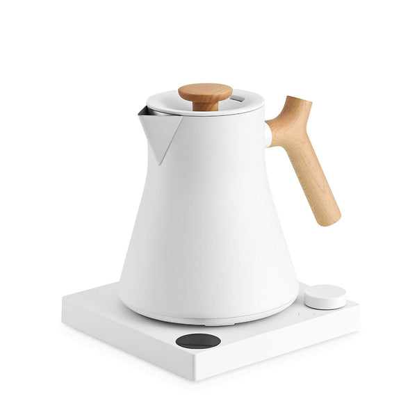 Fellow Corvo EKG Pro Electric Tea Kettle in Matte White with Maple Accents