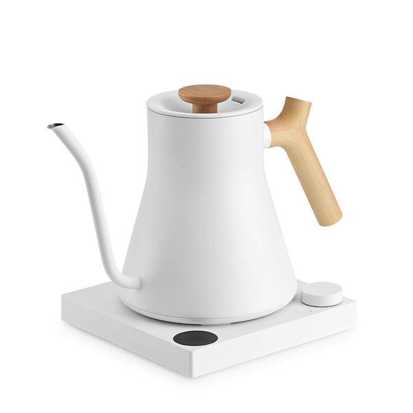 Fellow Stagg EKG Electric Tea Kettle in Matte White with Maple Accents