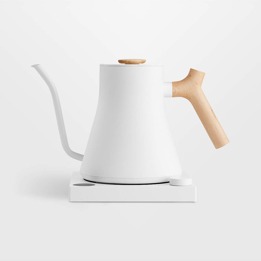 Fellow Stagg EKG Electric Tea Kettle in Matte White with Maple Accents