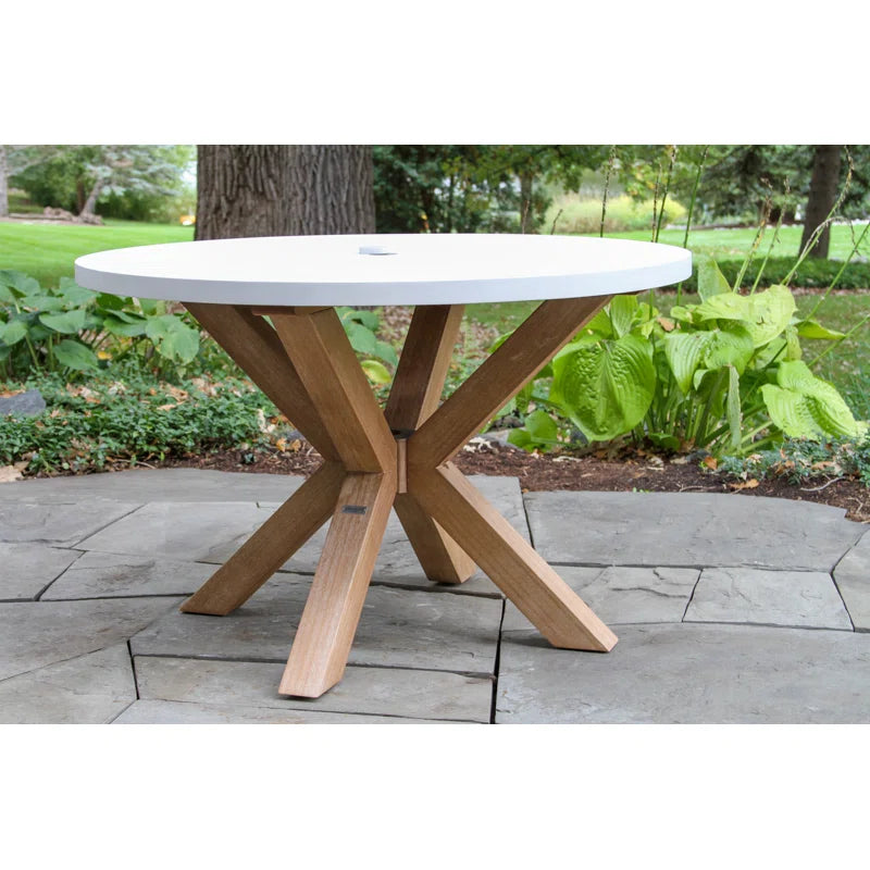 48” Concrete Round Ivory Eucalyptus Dining Table with Umbrella Hole