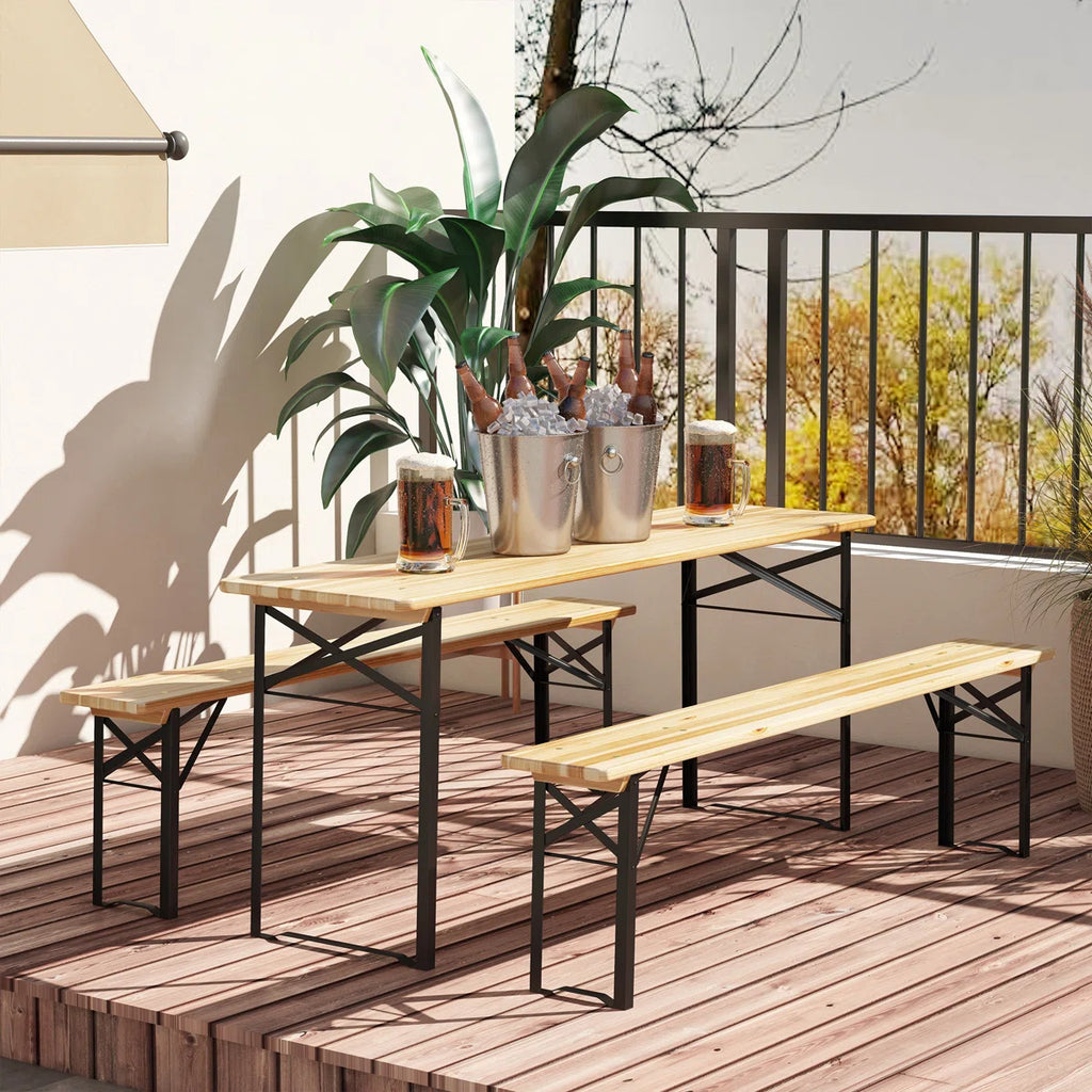 Gailmarie Portable Outdoor Wood Foldable Table and Bench Set