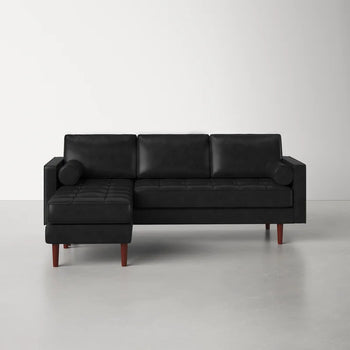 Modern Mid Century 84” Black Genuine Leather Sectional