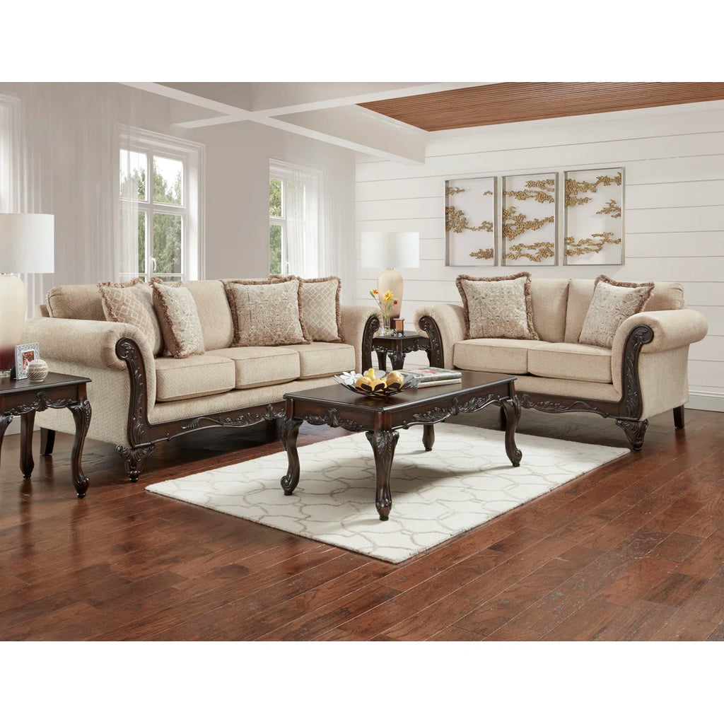 Halima Carved Wood Frame 5-piece Living Room Set Beige