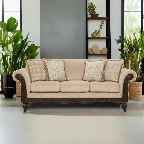 Halima Carved Wood Frame 5-piece Living Room Set Beige